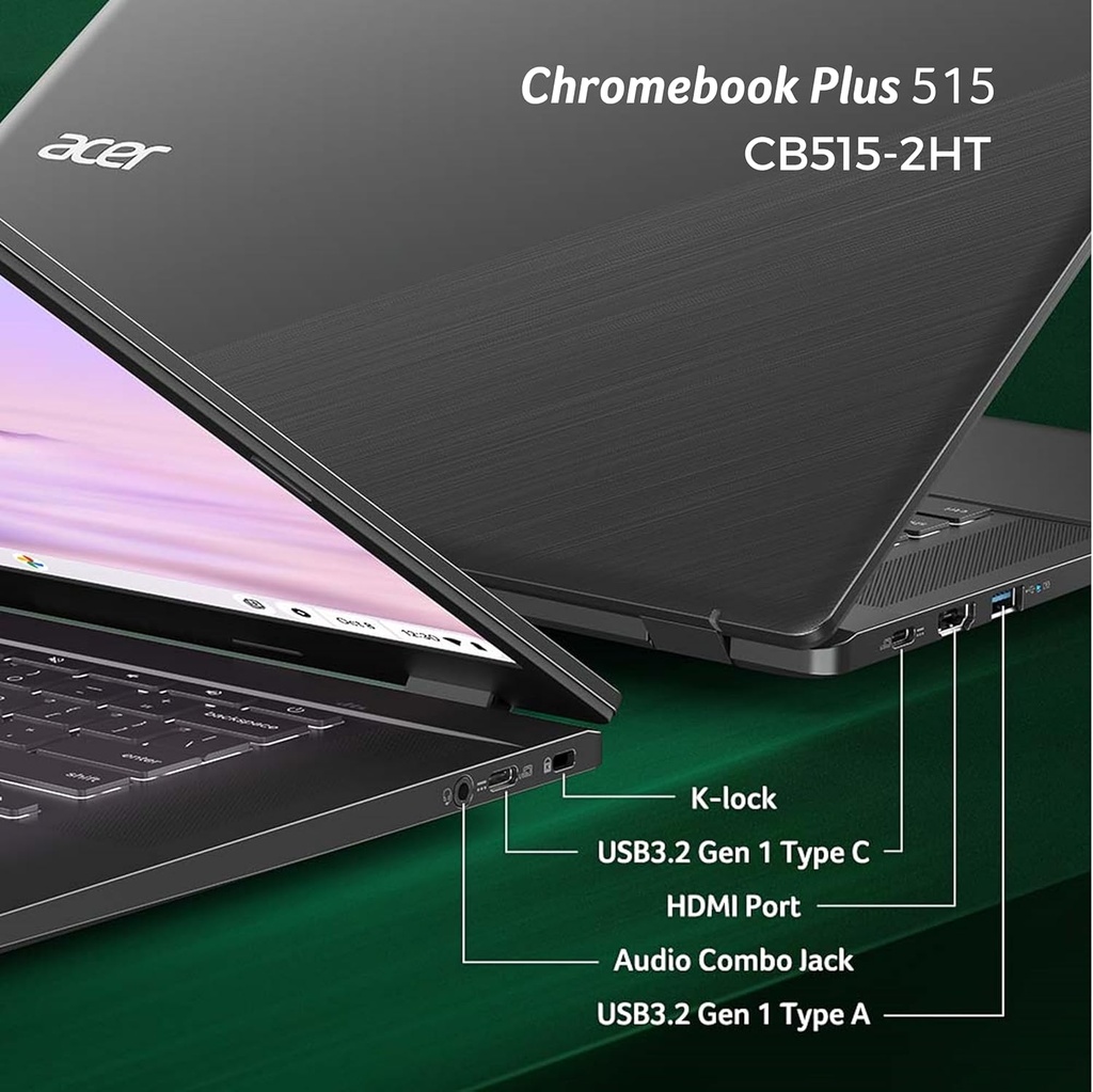 ACER Chromebook 515 CB515-2H-30U9, 15.6 inch Full HD IPS Laptop, Laptop (Intel Core i3-1215U, 8GB RAM, 128GB UFS, Intel UHD Graphics, Chrome OS) Laptop Grey, AZERTY Keyboard - Additional Image