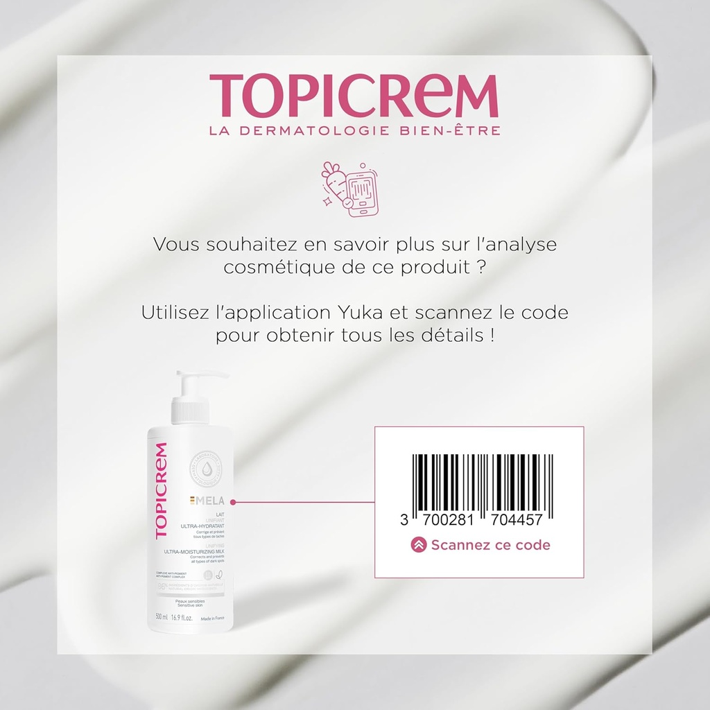 Topicrem - Mela Ultra Hydrating Body Lotion - Moisturizes 24 hours evenly, corrects and prevents stains - Liquid texture, floral fragrance - Sensitive skin - 500ml (packaging may vary) - Additional Image