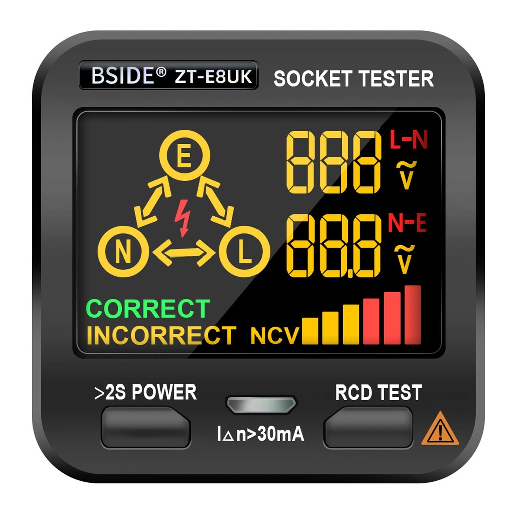 BSIDE EBTN 3 Results LCD Socket Tester with Results Display, Built-in Voltage Detector, RCD Plug Tester, Circuit Analyzer, UK Wall Plug Leak Tester, - Additional Image