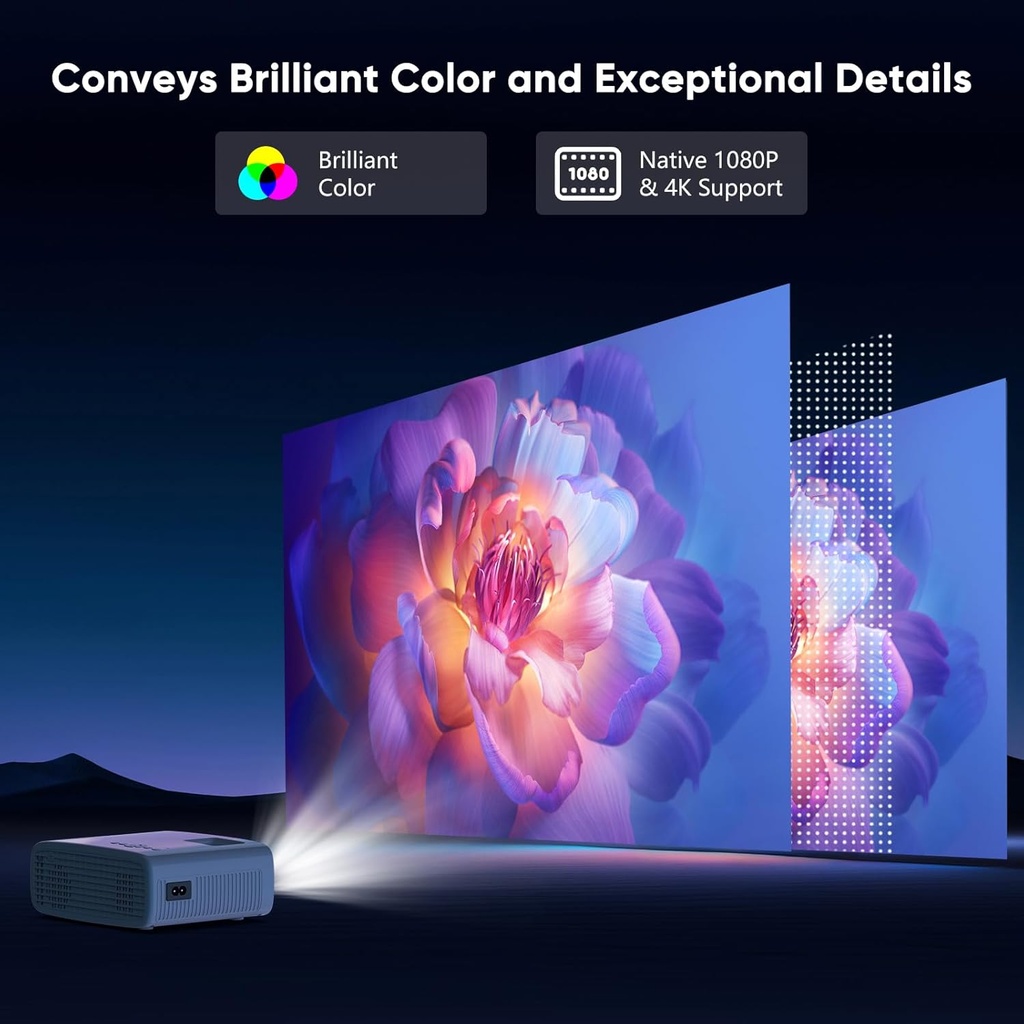 4K Projector Supported, Native 1080P 5G WiFi Bluetooth Projector with 50% Zoom, AKATUO Mini Portable Projector LED Overhead Projector Home Theater 200 Inches for Smartphone/TV Stick/HDMI/USB - Additional Image
