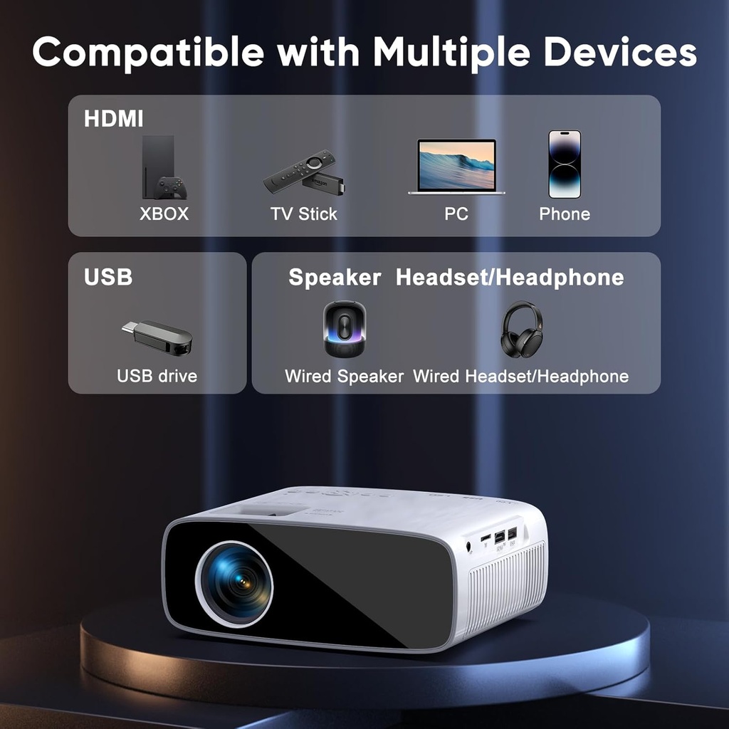 4K Projector Supported, Native 1080P 5G WiFi Bluetooth Projector with 50% Zoom, AKATUO Mini Portable Projector LED Overhead Projector Home Theater 200 Inches for Smartphone/TV Stick/HDMI/USB - Additional Image