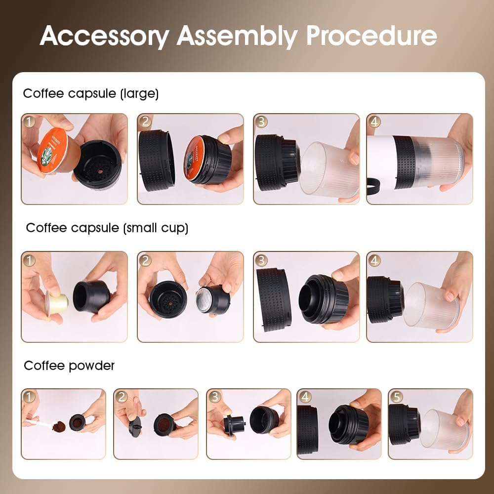 Electric Espresso Machine Portable Cordless Self-Heating Espresso Coffee Machine 60ml Travel Espresso Coffee Machine for Nespresso Ground Coffee Capsule Camping Car RV Hiking Office - Additional Image