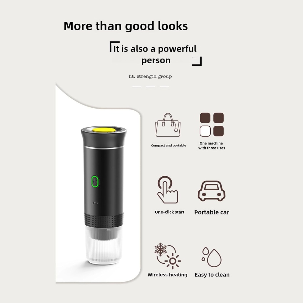 Electric Espresso Machine Portable Cordless Self-Heating Espresso Coffee Machine 60ml Travel Espresso Coffee Machine for Nespresso Ground Coffee Capsule Camping Car RV Hiking Office - Additional Image