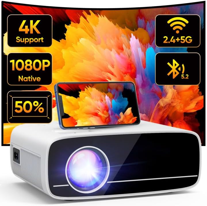 4K Projector Supported, Native 1080P 5G WiFi Bluetooth Projector with 50% Zoom, AKATUO Mini Portable Projector LED Overhead Projector Home Theater 200 Inches for Smartphone/TV Stick/HDMI/USB - Additional Image