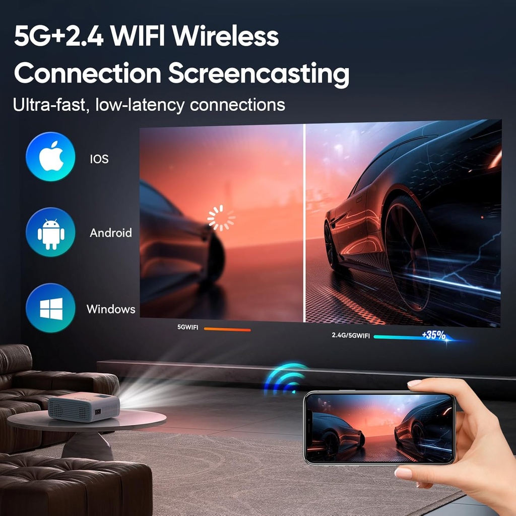 4K Projector Supported, Native 1080P 5G WiFi Bluetooth Projector with 50% Zoom, AKATUO Mini Portable Projector LED Overhead Projector Home Theater 200 Inches for Smartphone/TV Stick/HDMI/USB - Additional Image