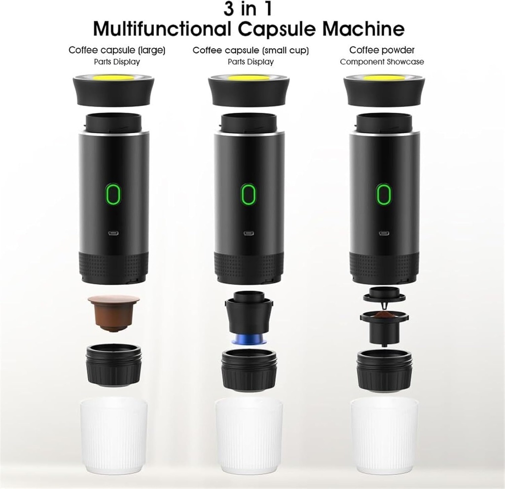 Electric Espresso Machine Portable Cordless Self-Heating Espresso Coffee Machine 60ml Travel Espresso Coffee Machine for Nespresso Ground Coffee Capsule Camping Car RV Hiking Office - Additional Image