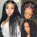 RXY Women's Natural Brazilian Water Wave 4x4 Closure Lace Wig Human Hair 18 Inches (46 cm) Lace Front Wig Human Hair 180% Density Human Hair for Black Women Nature Color - Additional Image