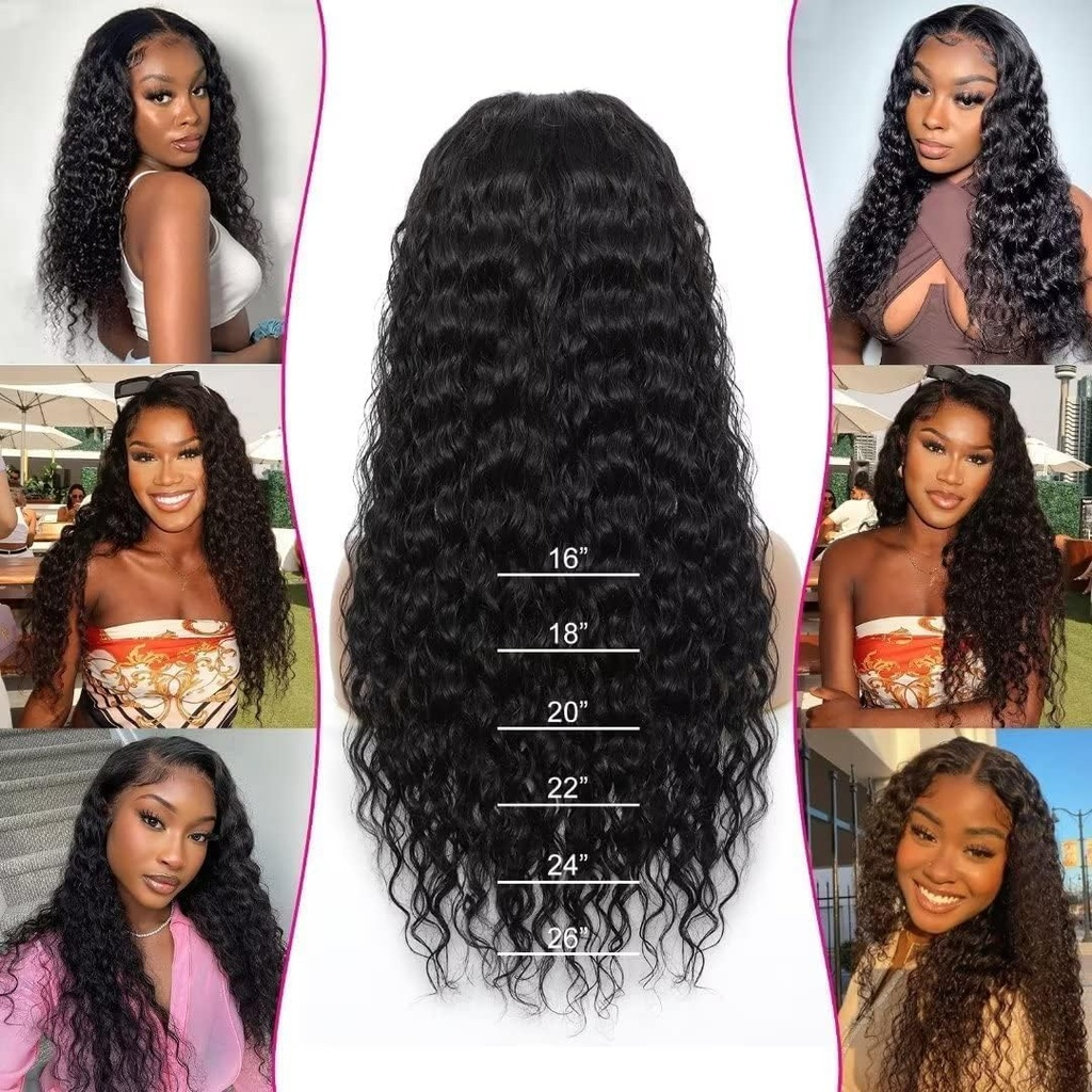 RXY Women's Natural Brazilian Water Wave 4x4 Closure Lace Wig Human Hair 18 Inches (46 cm) Lace Front Wig Human Hair 180% Density Human Hair for Black Women Nature Color - Additional Image