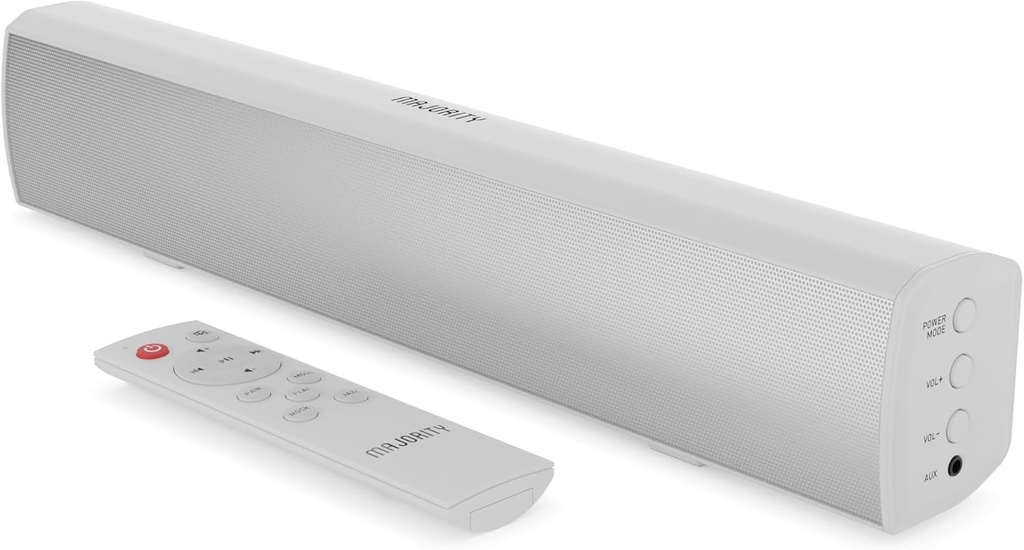 Majority Bowfell | Bluetooth Sound Bar for TVs | 2.0 50W Stereo Speakers for TV or PC | Optical Input, RCA, USB & AUX | 39 cm, EQ Settings, Remote Control Included (White) - Additional Image