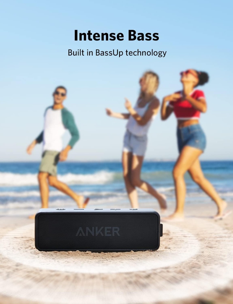 Anker Portable Bluetooth Speaker, SoundCore 2 Wireless Speaker with Powerful Bass, 24 Hours Battery Life, 20m Range, IPX7 Waterproof and Built-in Microphone - Black - Additional Image