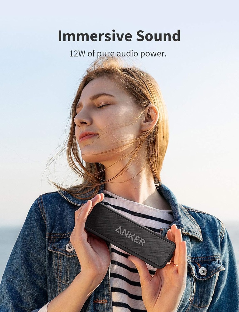 Anker Portable Bluetooth Speaker, SoundCore 2 Wireless Speaker with Powerful Bass, 24 Hours Battery Life, 20m Range, IPX7 Waterproof and Built-in Microphone - Black - Additional Image