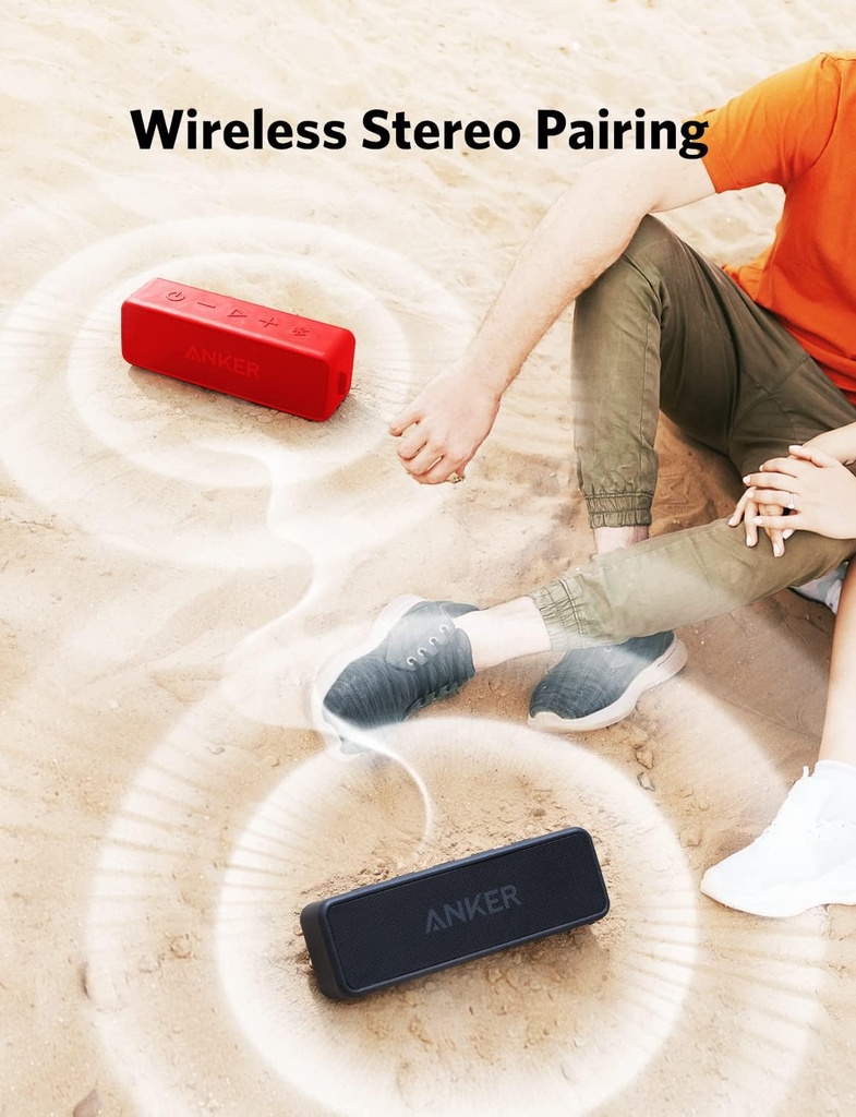 Anker Portable Bluetooth Speaker, SoundCore 2 Wireless Speaker with Powerful Bass, 24 Hours Battery Life, 20m Range, IPX7 Waterproof and Built-in Microphone - Black - Additional Image