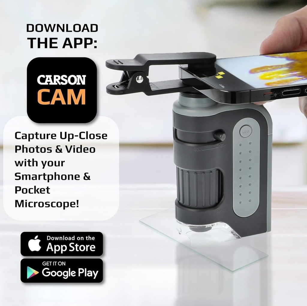 Carson MicroBrite Plus 60-120x LED Illuminated Pocket Microscope for Kids, Portable Microscope, Mini Microscope for Students in Science Laboratory, Educational Microscope for STEM (MM-300) - Additional Image