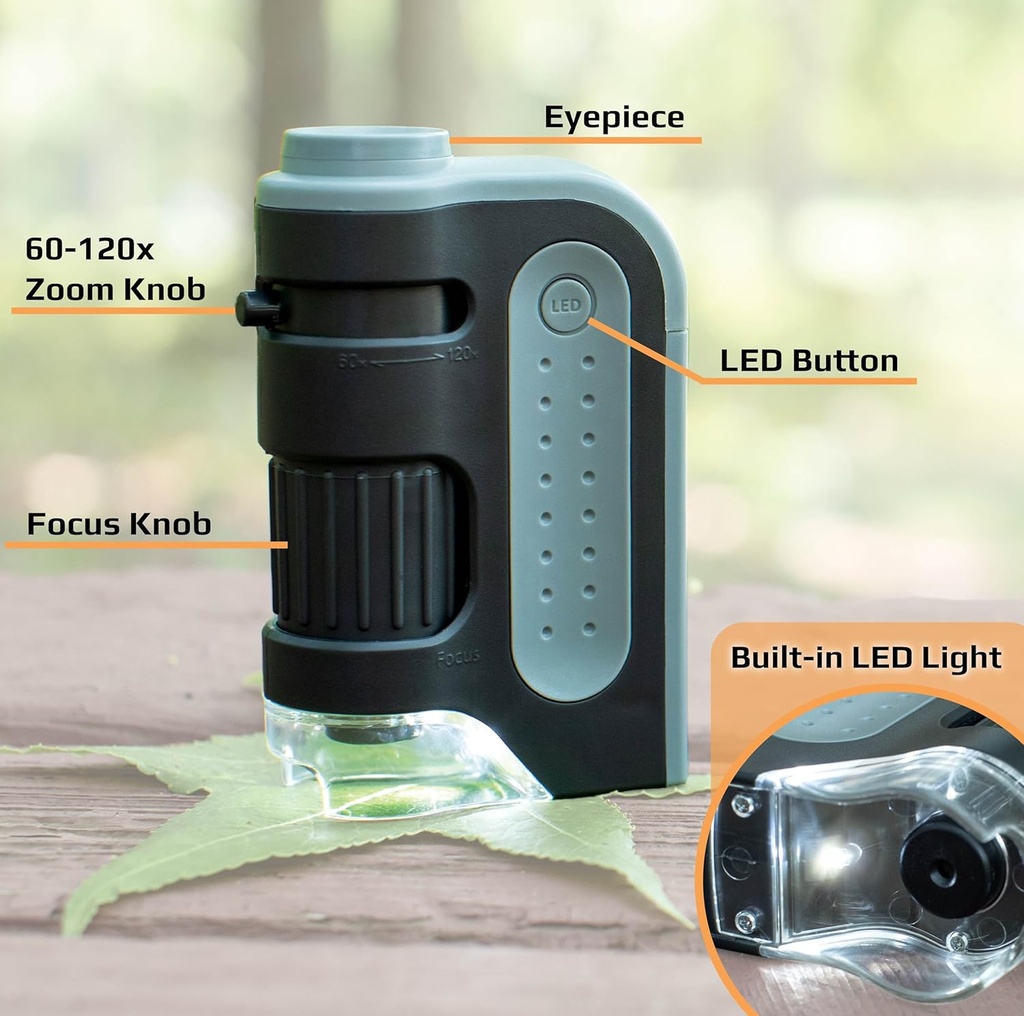 Carson MicroBrite Plus 60-120x LED Illuminated Pocket Microscope for Kids, Portable Microscope, Mini Microscope for Students in Science Laboratory, Educational Microscope for STEM (MM-300) - Additional Image