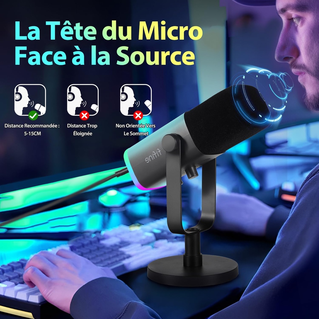 FIFINE USB/XLR Streaming Dynamic Mic for PC, RGB Cardioid Microphone for Gaming, Podcasting, Broadcasting, Voice Recording, for PS4/5 Mac PC Mixer Sound Cards - Additional Image