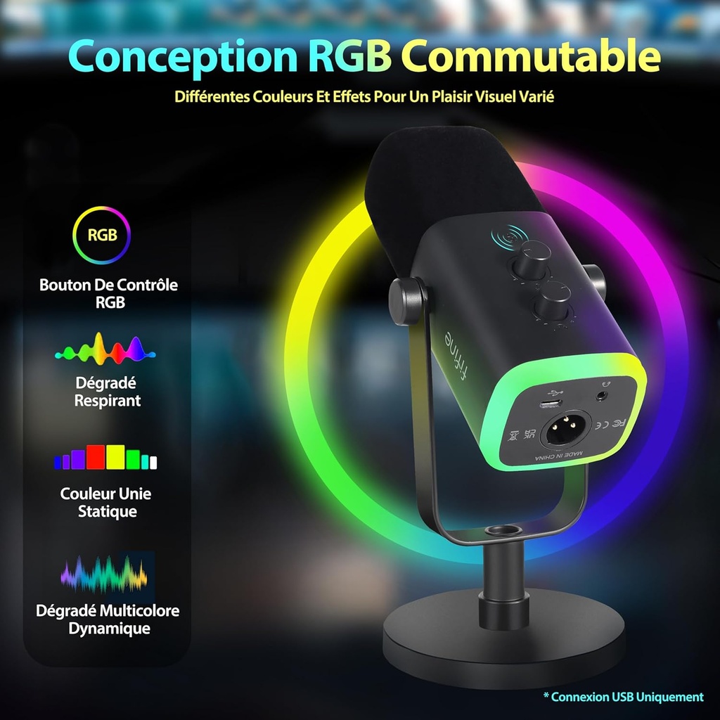 FIFINE USB/XLR Streaming Dynamic Mic for PC, RGB Cardioid Microphone for Gaming, Podcasting, Broadcasting, Voice Recording, for PS4/5 Mac PC Mixer Sound Cards - Additional Image