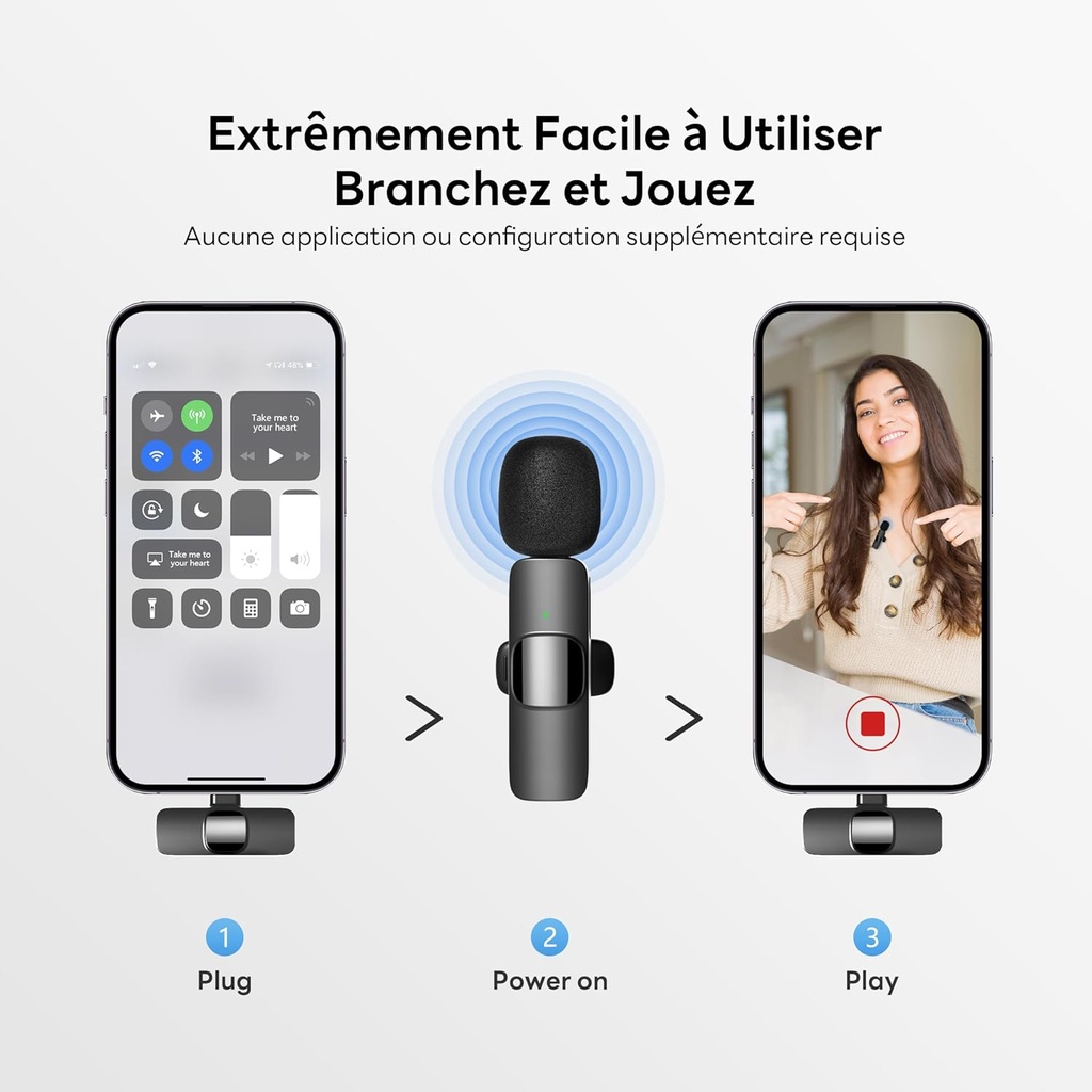 Qhot Wireless Tie Mic for iPhone, Clip-on Lavalier Wireless Bluetooth Microphone for Video Recording, Live Streaming, Podcast, Vlog, Youtube/TikTok (USB-C/ 2MIC) - Additional Image