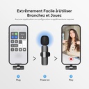 Qhot Wireless Tie Mic for iPhone, Clip-on Lavalier Wireless Bluetooth Microphone for Video Recording, Live Streaming, Podcast, Vlog, Youtube/TikTok (USB-C/ 2MIC) - Additional Image