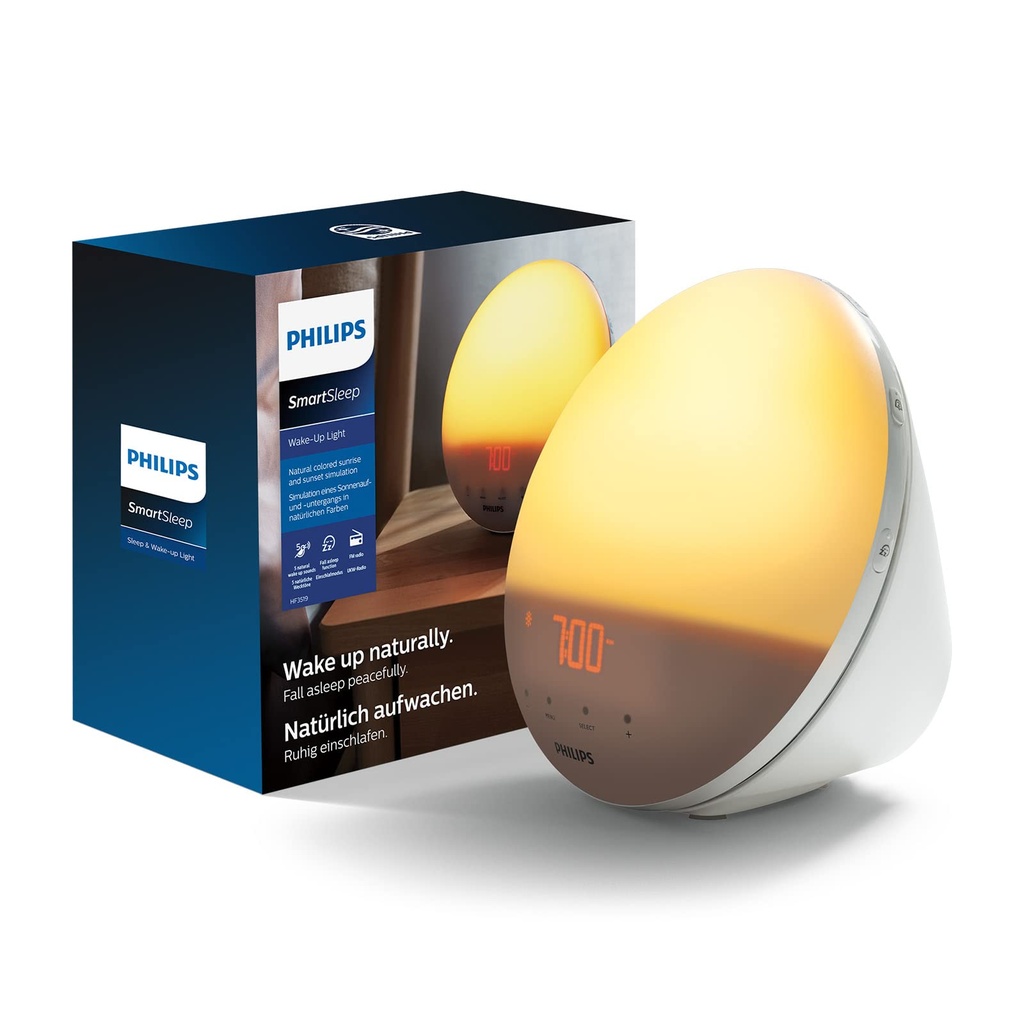Philips Alarm Clock Radio Light with Night Light Function and Night Guide, USB Port (Model HF3531/01)
