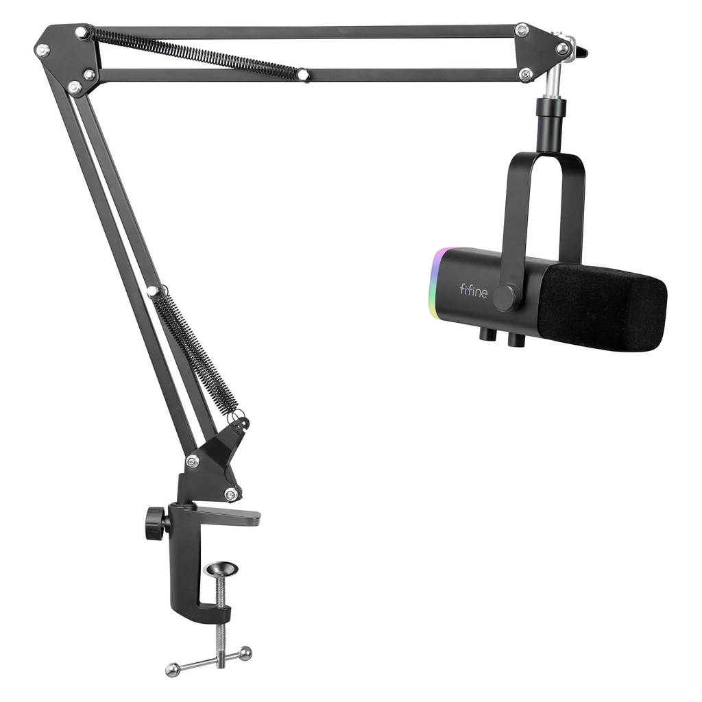 FIFINE USB/XLR Streaming Microphone Gaming for PC PS4 PS5, RGB Cardioid Dynamic Microphone with Stand, for Mixer Sound Cards, for Gaming, Podcasting, Broadcasting, Voice Recording