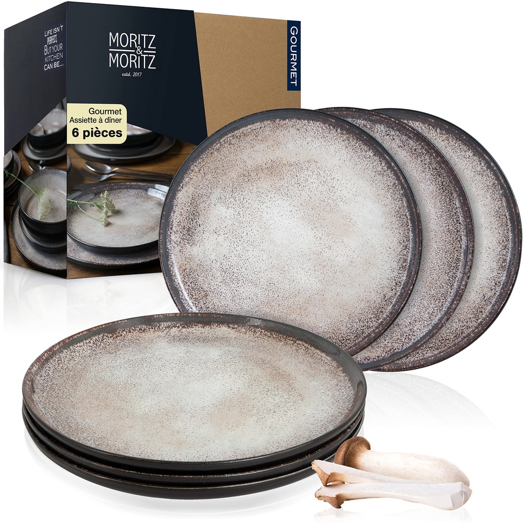 Moritz & Moritz VIDA Beige Dinner Plates for 6 People Porcelain Dishwasher and Microwave Safe Set of 6