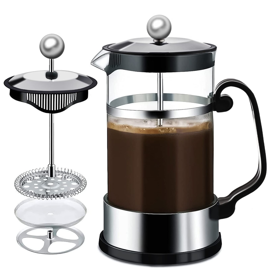 MAISITOO French Press Coffee Maker, 1000 ml French Glass Coffee Press, Heat Resistant Glass Tea Machine with Easy Clean Filters(Black)
