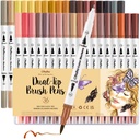 Ohuhu 36 Colors Fine Tip Dual Tip Water Based Marker Pens for Coloring, Portrait, Drawing, Lettering, Calligraphy, Diary