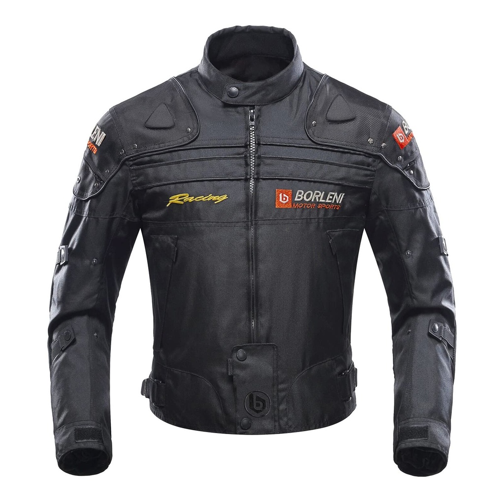 BORLENI Motorcycle Jacket, Motorcycle Jacket 4 Season Protective Gear Motorcycle Windproof with 5 Protectors Motorcycle Clothing for Men and Women, Black, L