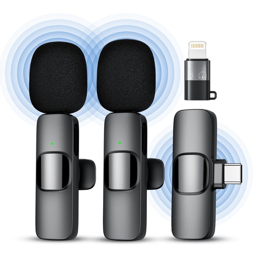 Qhot Wireless Tie Mic for iPhone, Clip-on Lavalier Wireless Bluetooth Microphone for Video Recording, Live Streaming, Podcast, Vlog, Youtube/TikTok (USB-C/ 2MIC)