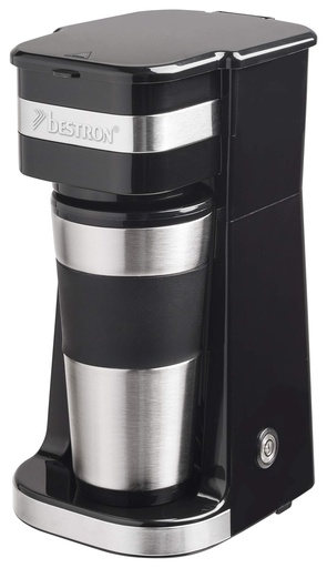 Bestron Coffee Maker with Insulated Cup for Ground Filter Coffee, Coffee Machine 2 for Large Cups, Ideal for Camping, Quick Preparation, 750 W, Colour: Silver