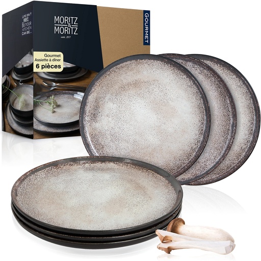 Moritz & Moritz VIDA Beige Dinner Plates for 6 People Porcelain Dishwasher and Microwave Safe Set of 6