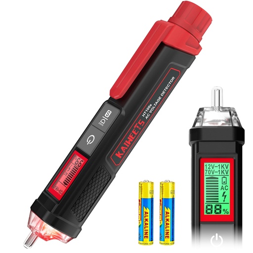 KAIWEETS Contactless AC Voltage Tester, Voltage Detector with Percent Voltage Display, Electric Test Pen, Dual Sensitivity 12~1000V/70~1000V HT100s