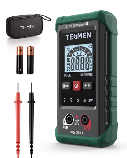 TESMEN TM-510 Digital Multimeter, Electric Tester 4000 Counts, Professional Multimeter, Intelligent Measurement, Auto-Ranging Voltmeter, AC/DC Voltage Measurement, Resistance, Continuity – Green