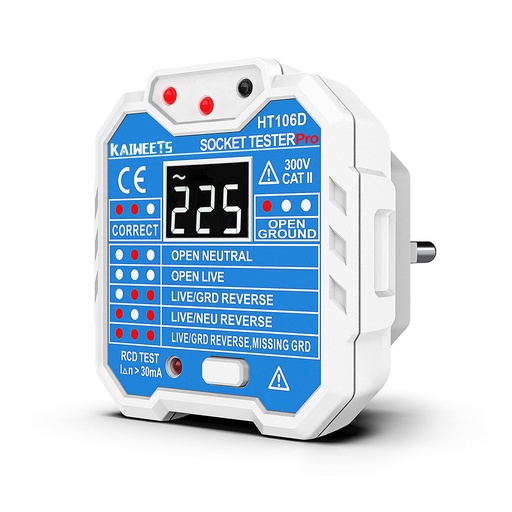 KAIWEETS Socket Tester, Electrical Circuit Tester, Detect 7 Wiring Conditions/Voltage Display/Test RCD/48-250V/CAT II 300V