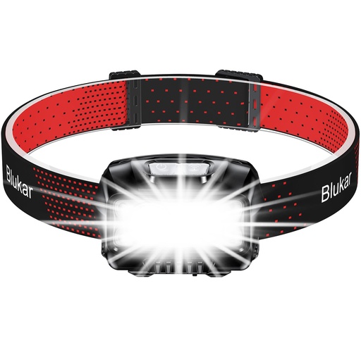 Blukar Rechargeable Headlamp, 2000LM Super Bright Waterproof Lightweight Powerful LED Head Torch with Red Indicator, 8 Lighting Modes, Motion Sensor, 30H Battery Life for Running/Emergency