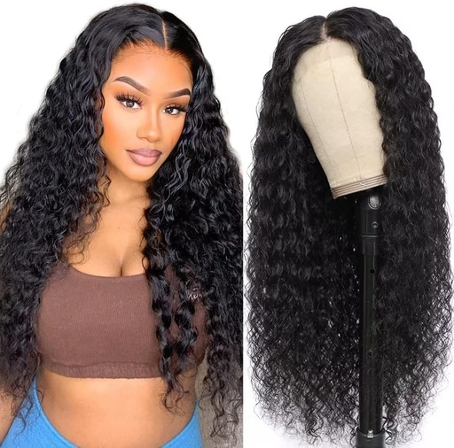 RXY Women's Natural Brazilian Water Wave 4x4 Closure Lace Wig Human Hair 18 Inches (46 cm) Lace Front Wig Human Hair 180% Density Human Hair for Black Women Nature Color