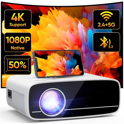 4K Projector Supported, Native 1080P 5G WiFi Bluetooth Projector with 50% Zoom, AKATUO Mini Portable Projector LED Overhead Projector Home Theater 200 Inches for Smartphone/TV Stick/HDMI/USB
